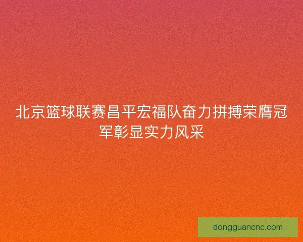 北京篮球联赛昌平宏福队奋力拼搏荣膺冠军彰显实力风采